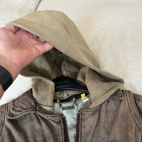 Woman’s brown, leather jacket. Size S. Attached hood. Purchased at Holt Renfrew. - Picture 3 of 9